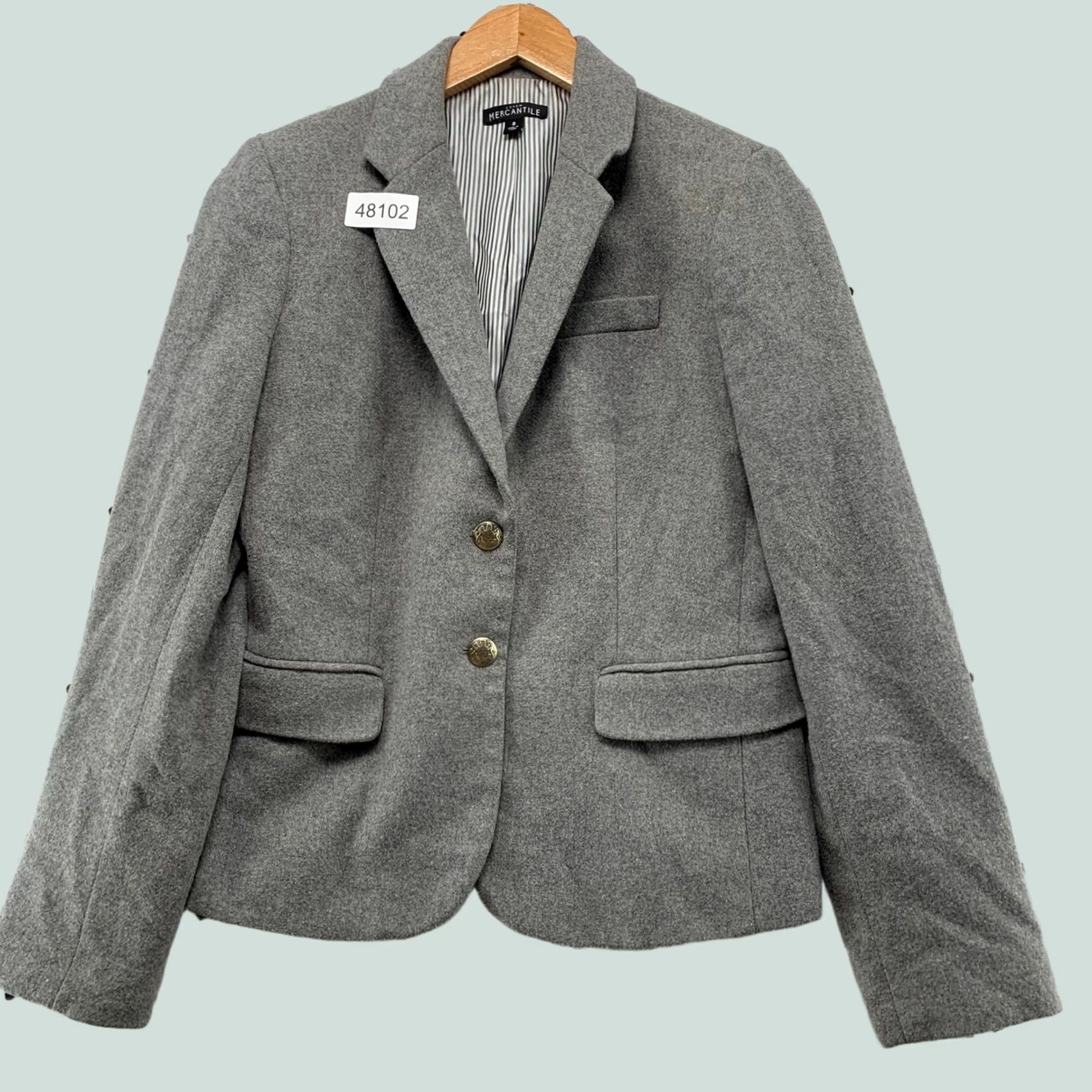 J.Crew J.Crew Mercantile Blazer Women's Gray Wool Blend 2-Button Gold Crest Buttons Sz 8 Jacket Coat Size M / US 6-8 / IT 42-44 - 1 Thumbnail