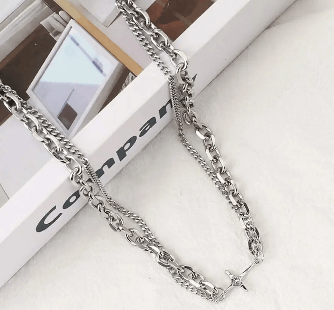 Jewelry Punk Double Layer Cross Chain Necklace Size ONE SIZE - 3 Thumbnail