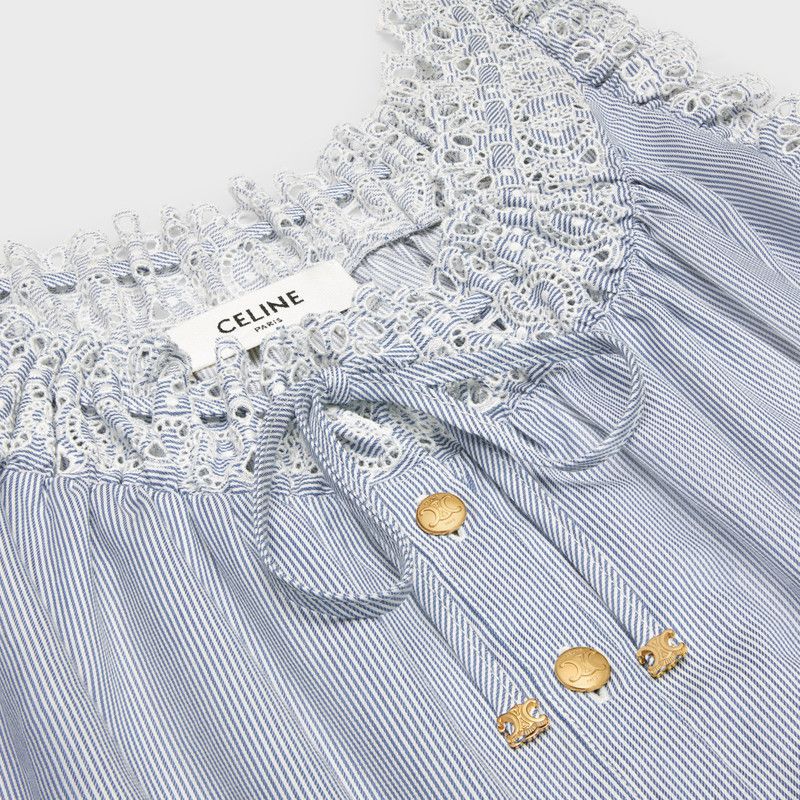 Celine o1w1db10526 2B9829 Embroidered Folk Tank Top in Blue/White Size XS / US 0-2 / IT 36-38 - 3 Thumbnail