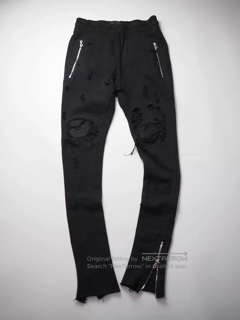 Amiri Amiri size XS Black destroyed leather patchwork sweatpants Size US 27 - 1 Thumbnail