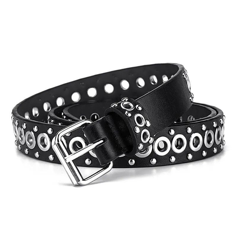 Designer 110cm Round Hole Punk Black Belt Size ONE SIZE - 1 Thumbnail