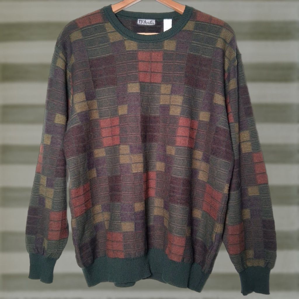 Vintage VINTAGE D'Avita Sweater Men XL Wool Blend Pullover Green Geometric Retro Size US XL / EU 56 / 4 - 1 Thumbnail