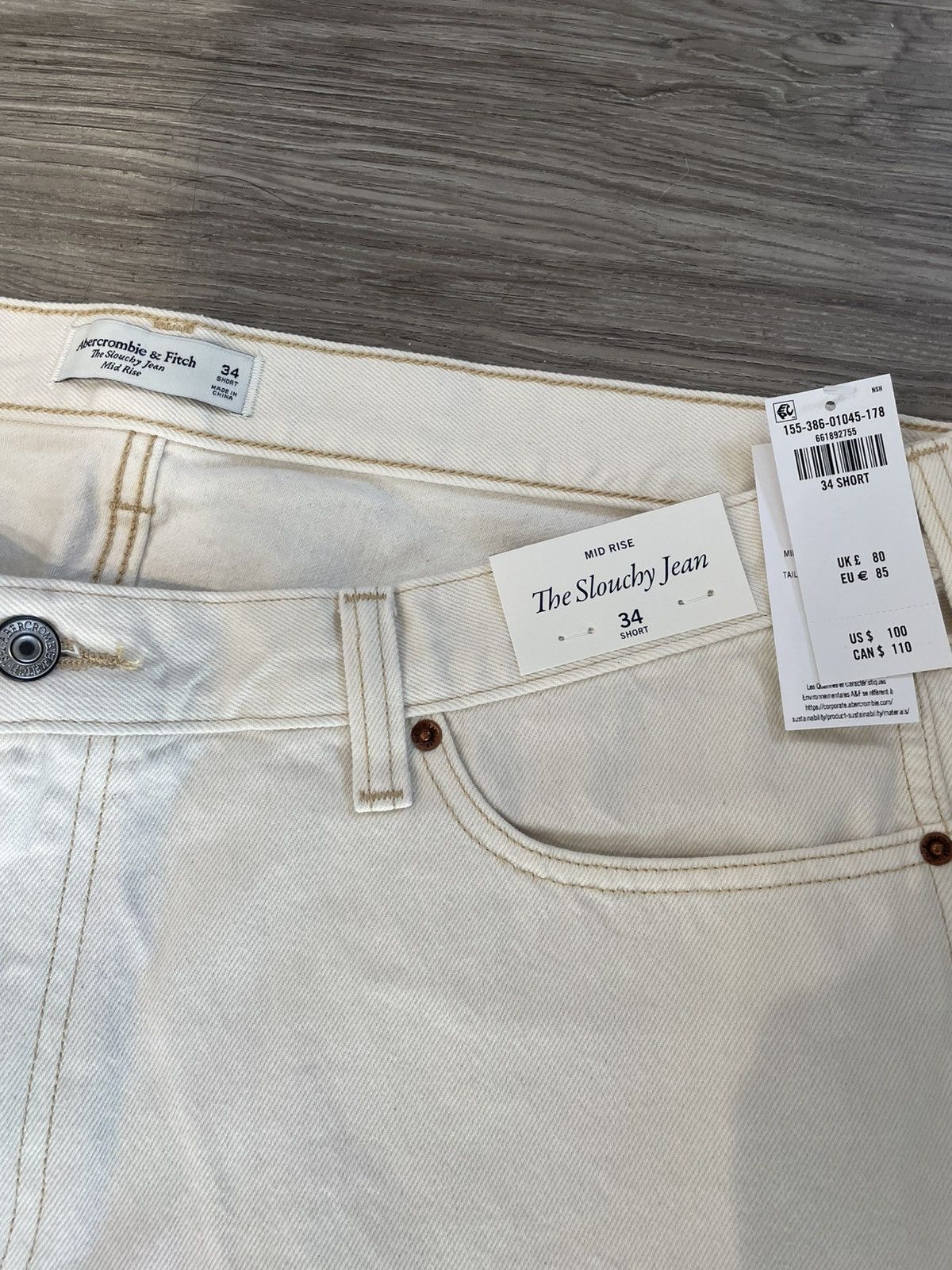 Abercrombie & Fitch A&F Mid Rise Slouchy Carpenter Jean – Ecru – Size 34 – New Size 34" / US 12 / IT 48 - 1 Thumbnail