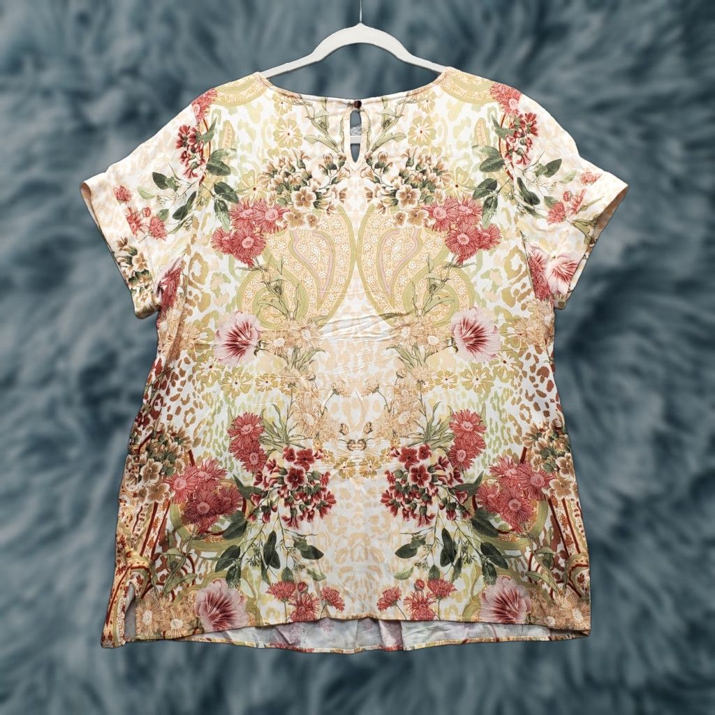 Soft Surroundings Soft Surroundings Blouse Womens Size PL Multicolor Floral Short Sleeve Pullover Linen? Rayon Size L / US 10 / IT 46 - 1 Thumbnail