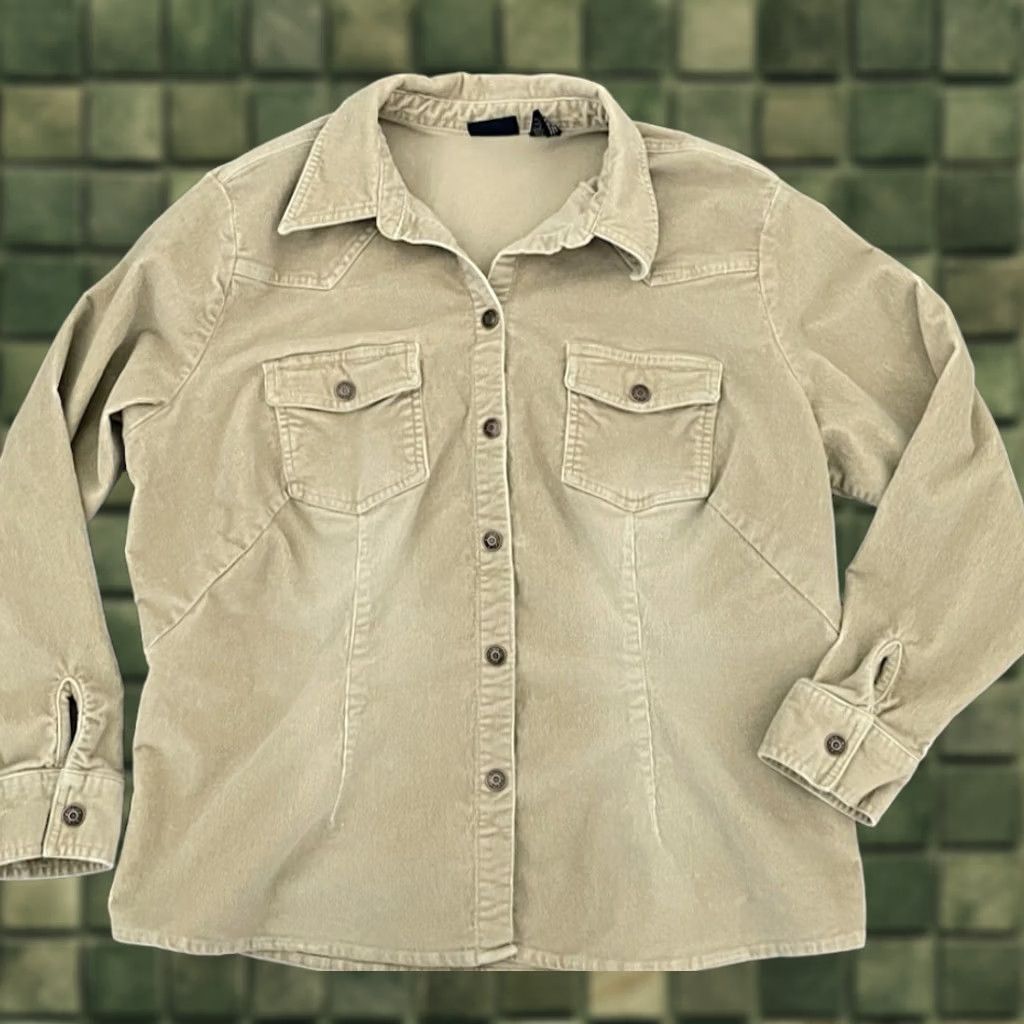 Baileys Point Jacket Womens 1x Tan Corduroy Snap Button Up Shacket Blazer in Beige, Women's (Size Xl)