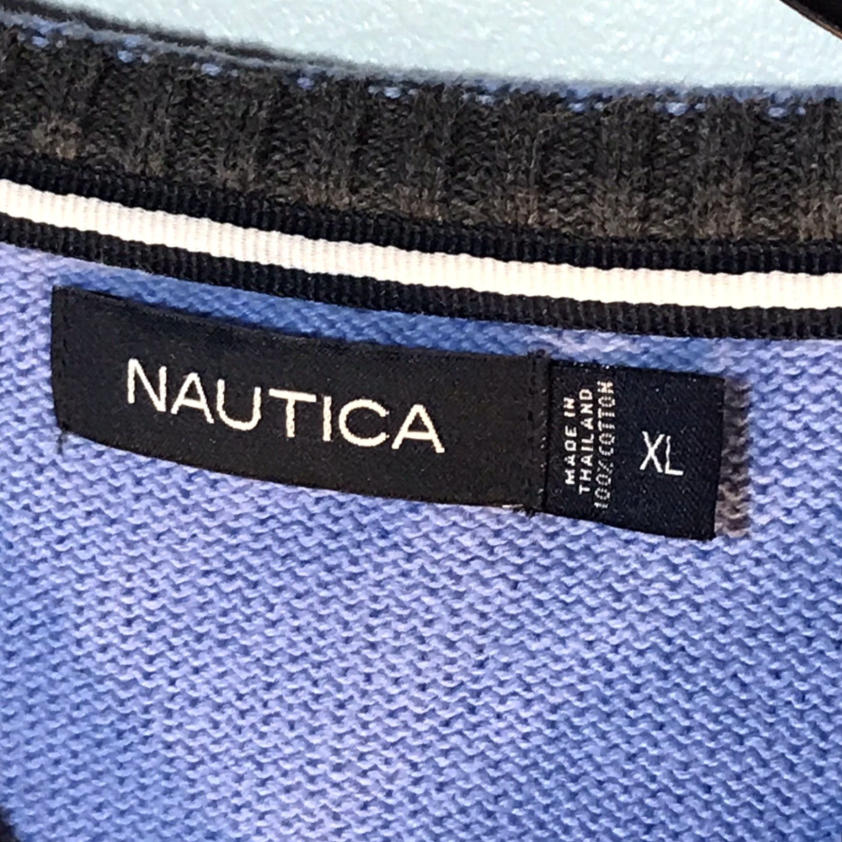 Nautica VINTAGE Nautica Sweater Mens XL Blue Striped 100% Cotton V-Neck Knit Pullover Fall Winter Classic Logo Size US XL / EU 56 / 4 - 2 Thumbnail