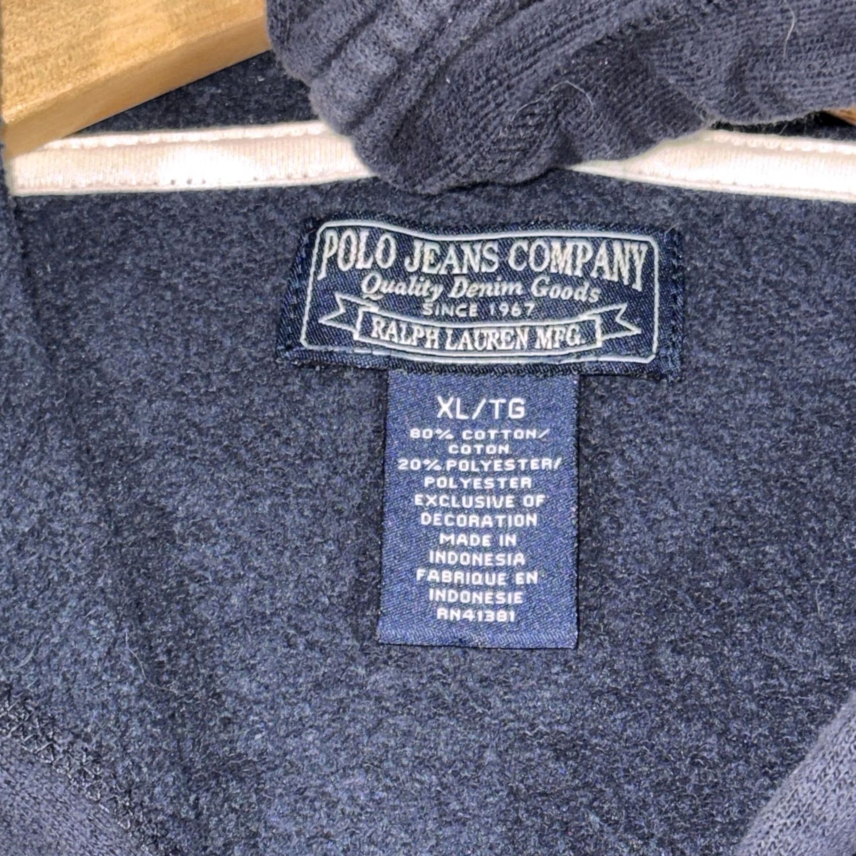 Vintage Polo Jeans Company Ralph Lauren Hoodie Mens XL Blue Full Zip RL 67 Sweatshirt Size US XL / EU 56 / 4 - 3 Thumbnail