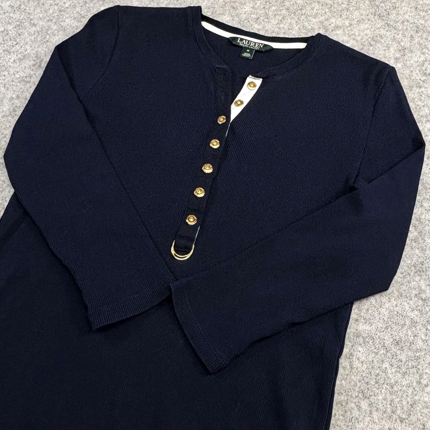 Ralph Lauren Lauren Ralph Lauren Ribbed Top 3/4 Sleeve Navy Medium Women’s Pullover Cotton Slim Size M Short Sleeve? Size M / US 6-8 / IT 42-44 - 3 Thumbnail