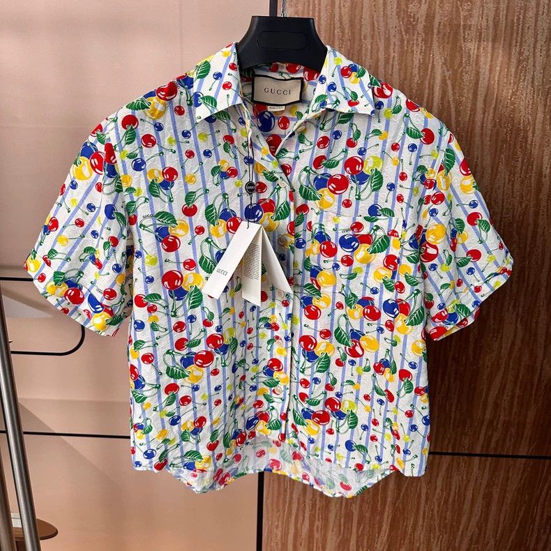 Gucci Gucci Size 38 Dark pattern full print logo cherry short-sle Size US XXS / EU 40 - 1 Thumbnail