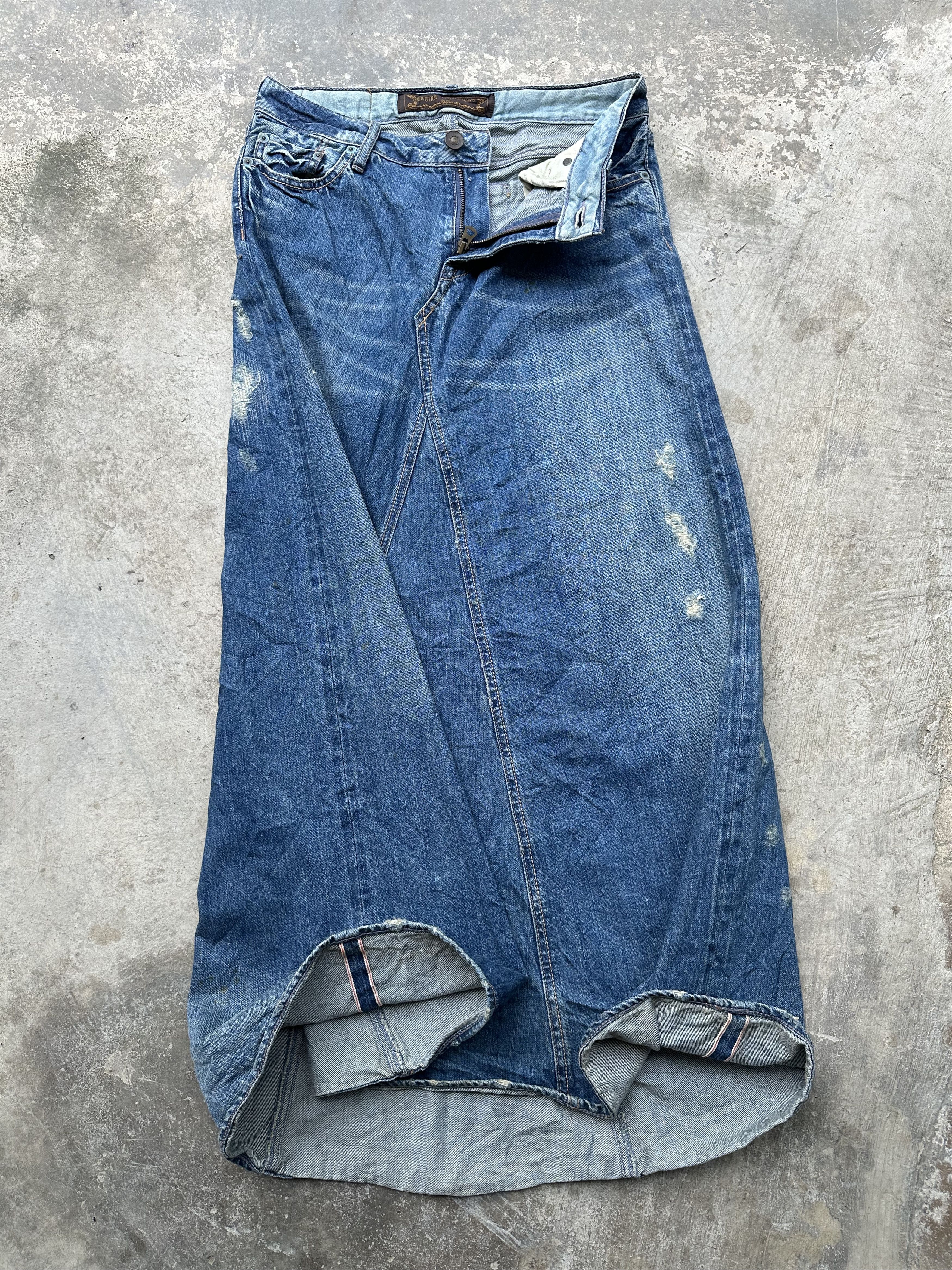 If Six Was Nine Genuine Vintage G.O.A Maxi Denim Distressed Selvedge Skirt Size 30" / US 8 / IT 44 - 5 Thumbnail