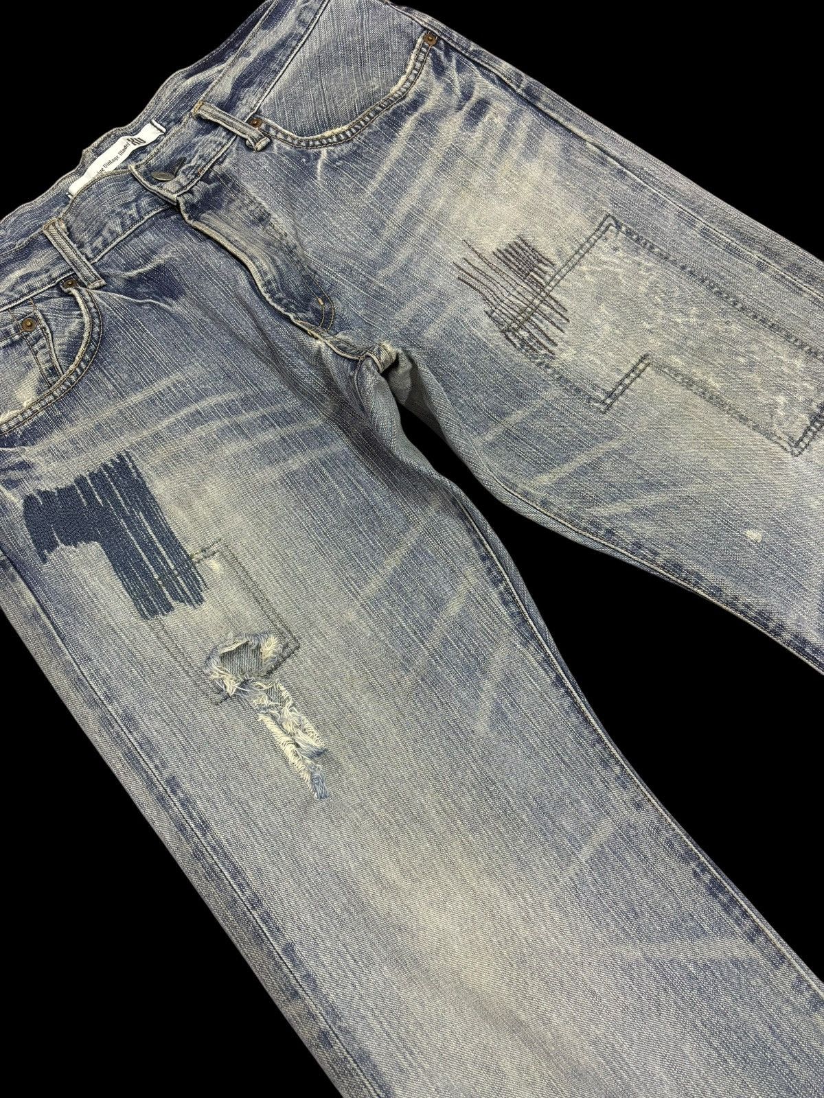 Edwin × Japanese Brand Vintage Edwin XV Distressed Patchwork Blue Washed Jeans Size US 36 / EU 52 - 3 Thumbnail