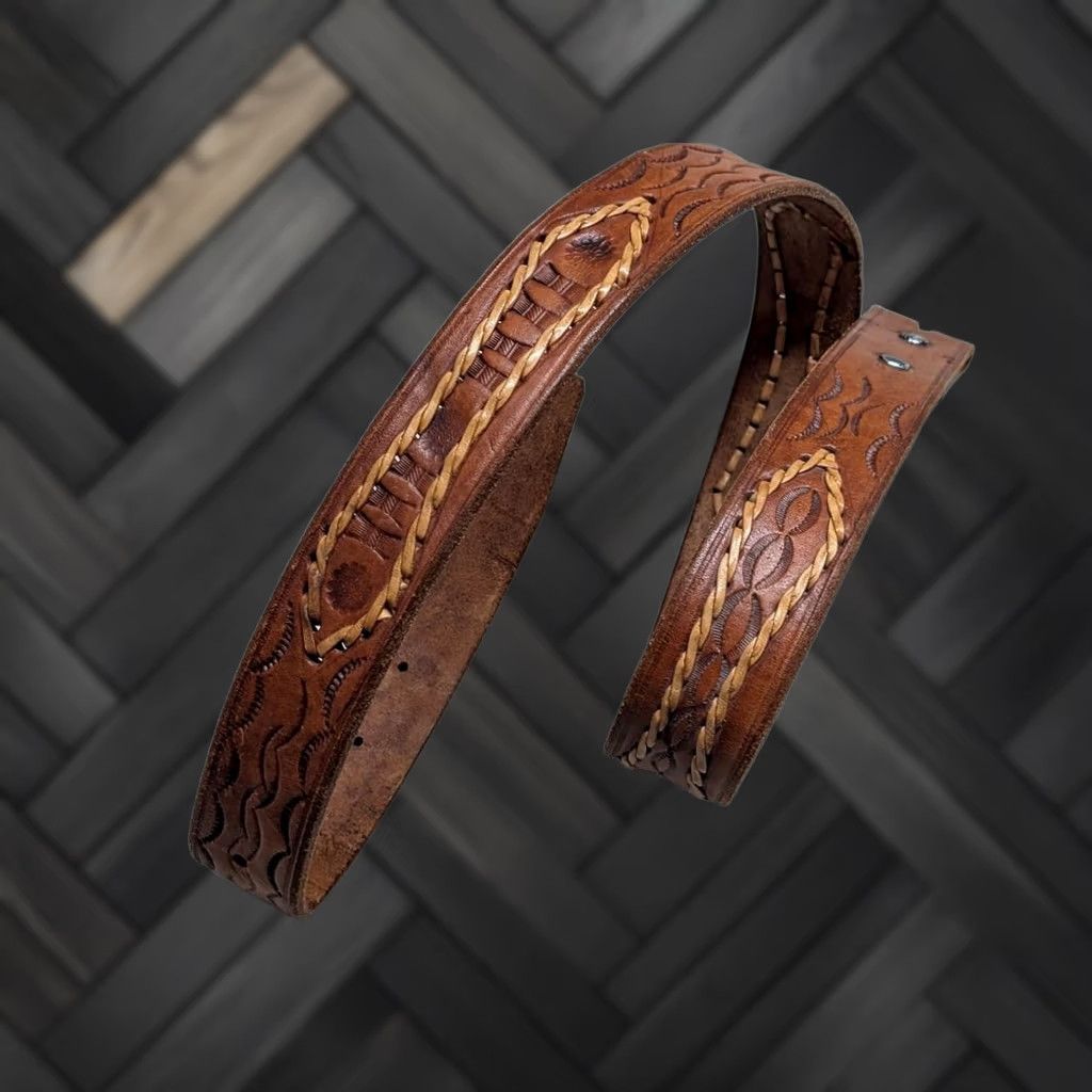 Vintage VINTAGE TOOLED buckle belt WESTERN handcrafted 36 leather COWHIDE brown COWBOY Size 36 - 1 Thumbnail