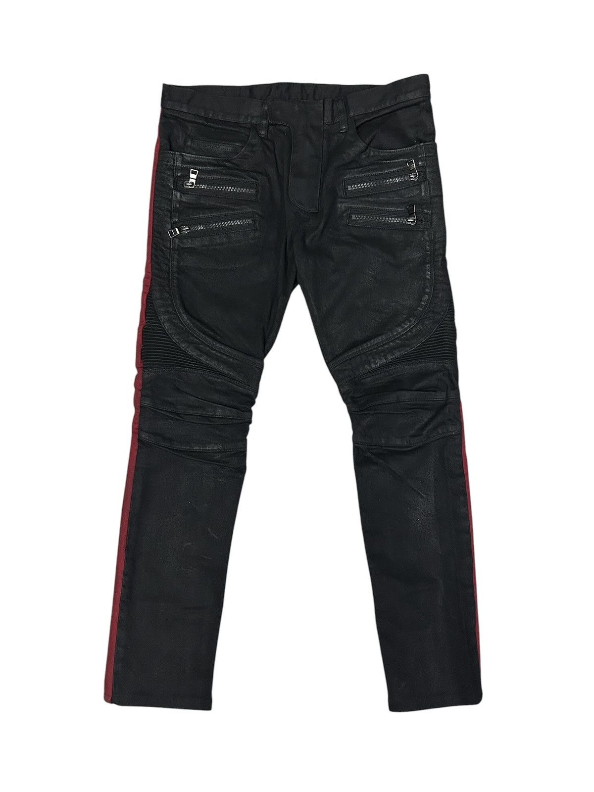Balmain FW15 Balmain X H&M Waxed Black Denim Distressed Biker