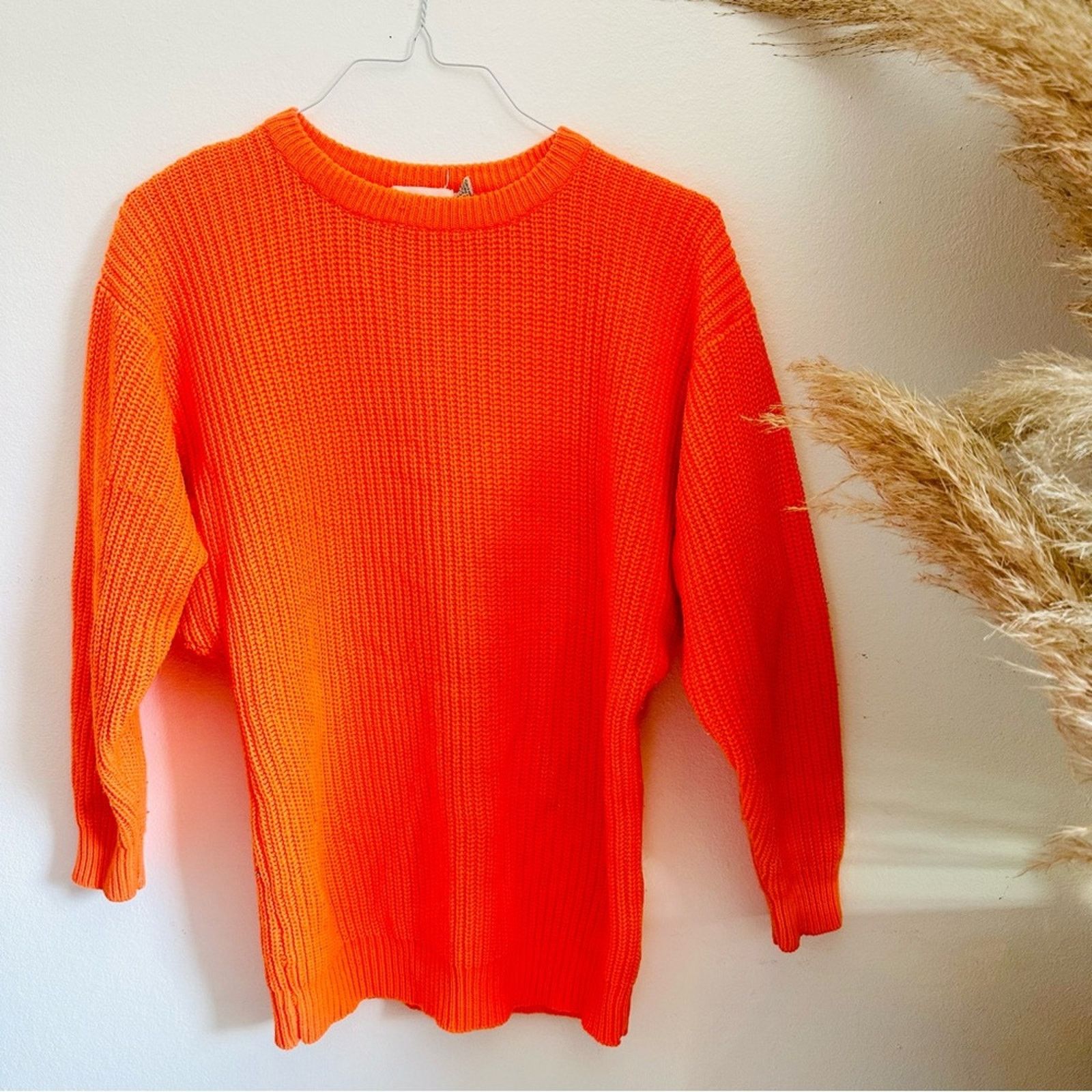 Express EXPRESS Neon Orange Chunky Knit Tunic Pullover Crew Sweater Size M / US 6-8 / IT 42-44 - 3 Thumbnail