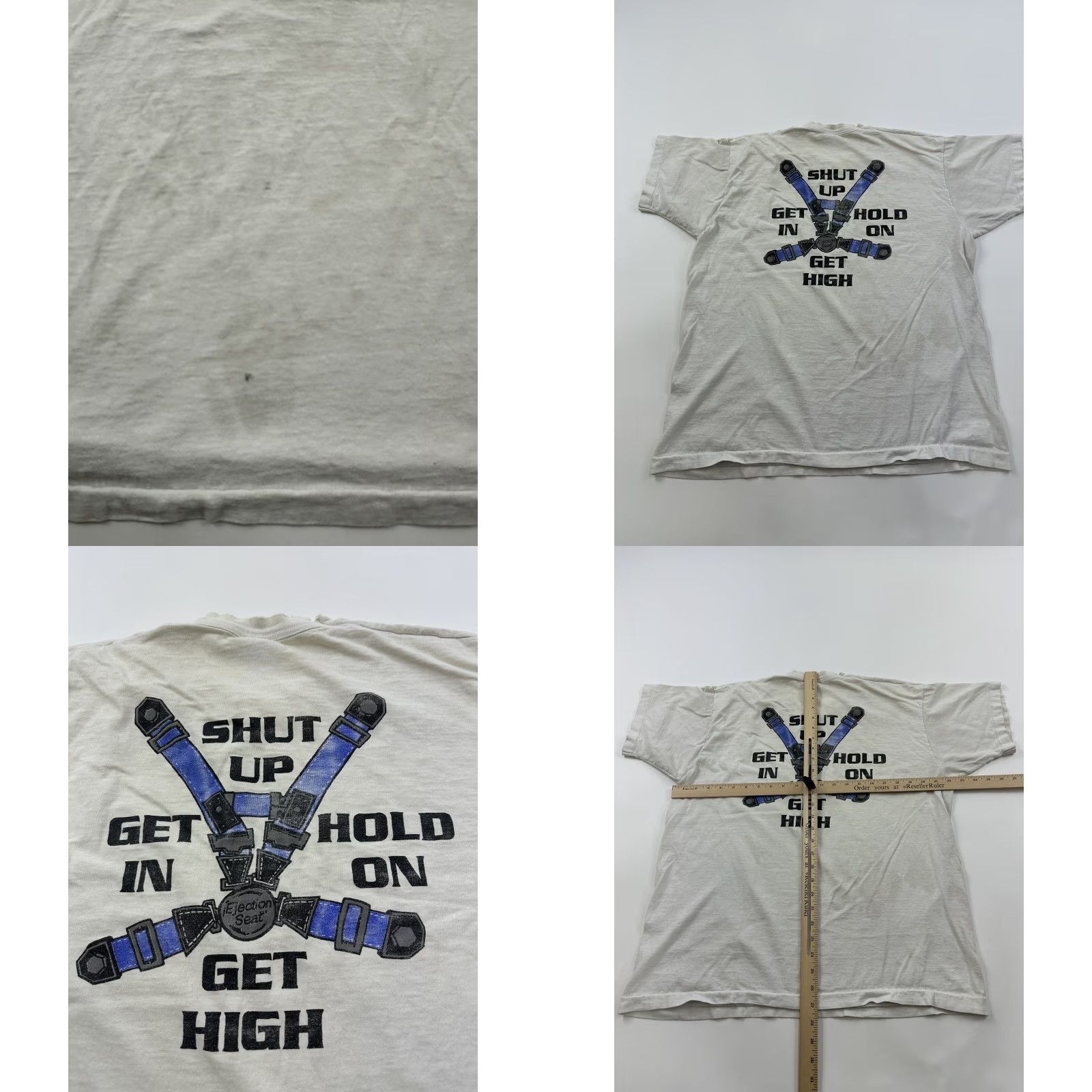 Fruit Of The Loom VINTAGE Fruit of the Loom Shirt Men XL White Shut Up Get In Hold On Get High Rollercoaster Graphic T-Shirt Mens XL White Shirt Size US XL / EU 56 / 4 - 8 Thumbnail