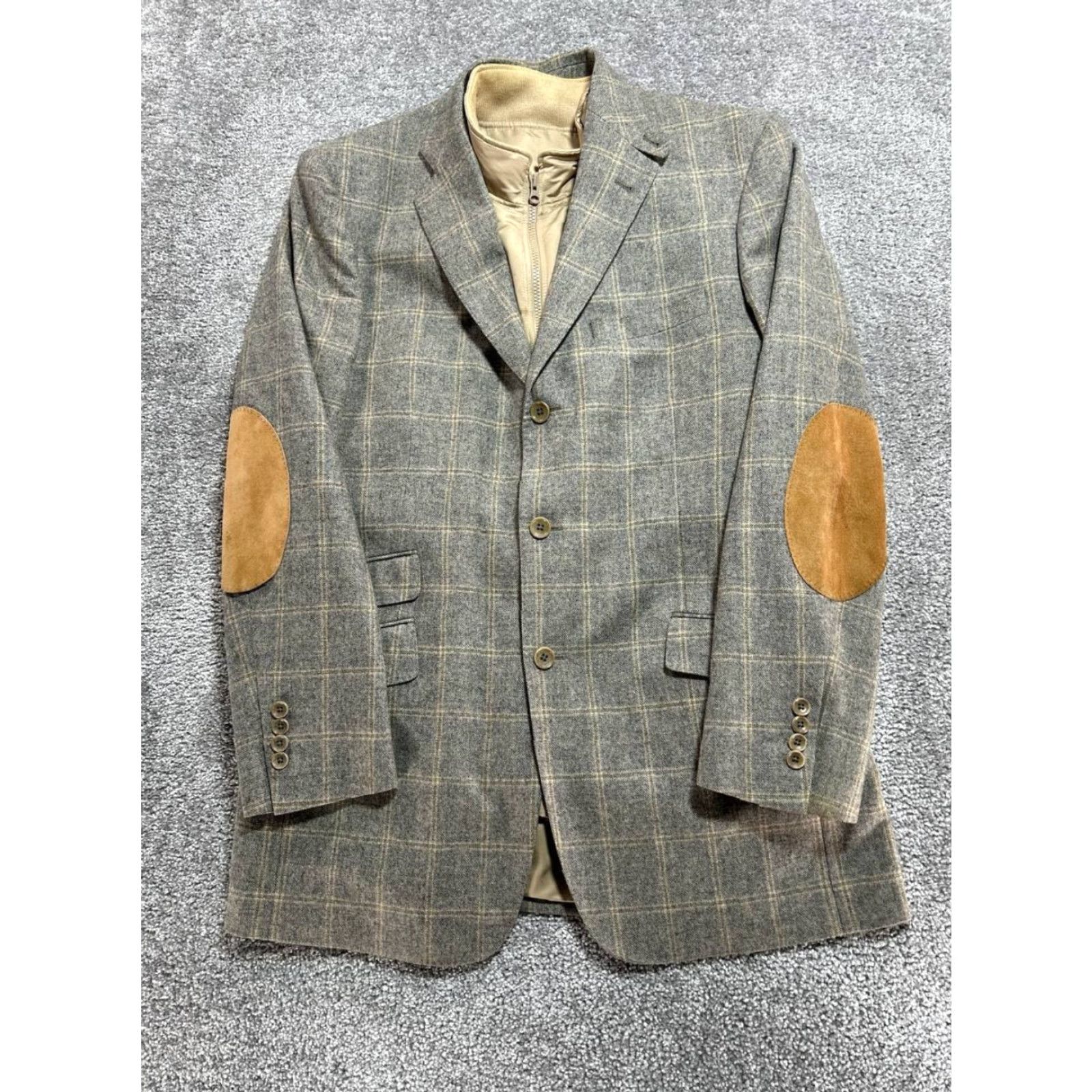 Brooks Brothers Brooks Brothers Blazer Mens 42 Gray Plaid Wool Cashmere Jacket Single-Breasted Notch 3-Button City Classic Mens Size 42R - 2 Thumbnail