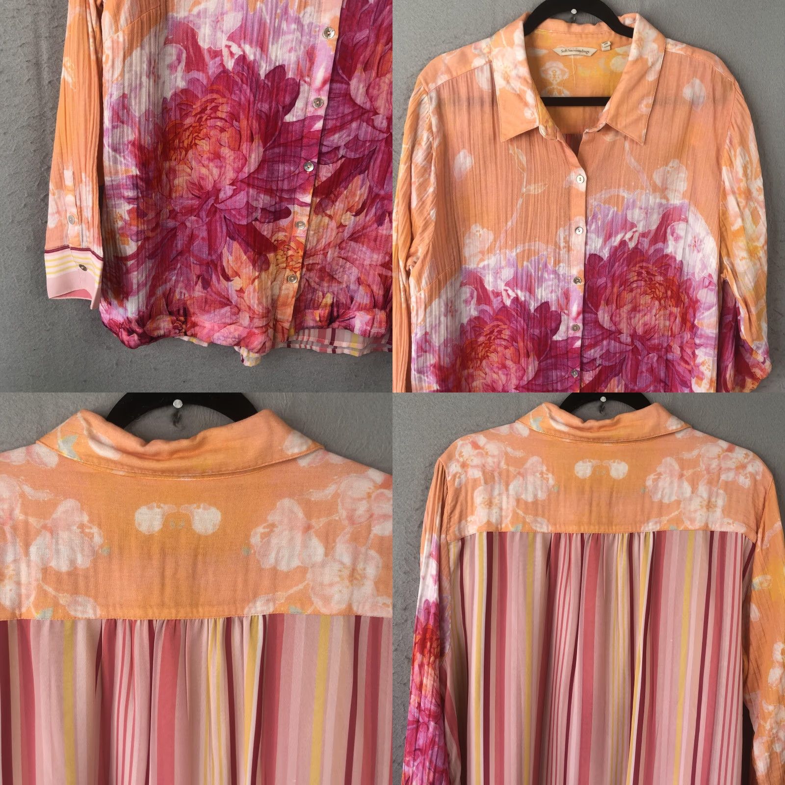 Soft Surroundings Soft Surroundings Shirt Womens 2X Multicolor Floral Button-Up Sheer Tunic Beach Bohemian Lightweight Lined Long Sleeve Collared - Mens/Girls? Size XXL / US 16-18 / IT 52-54 - 8 Thumbnail