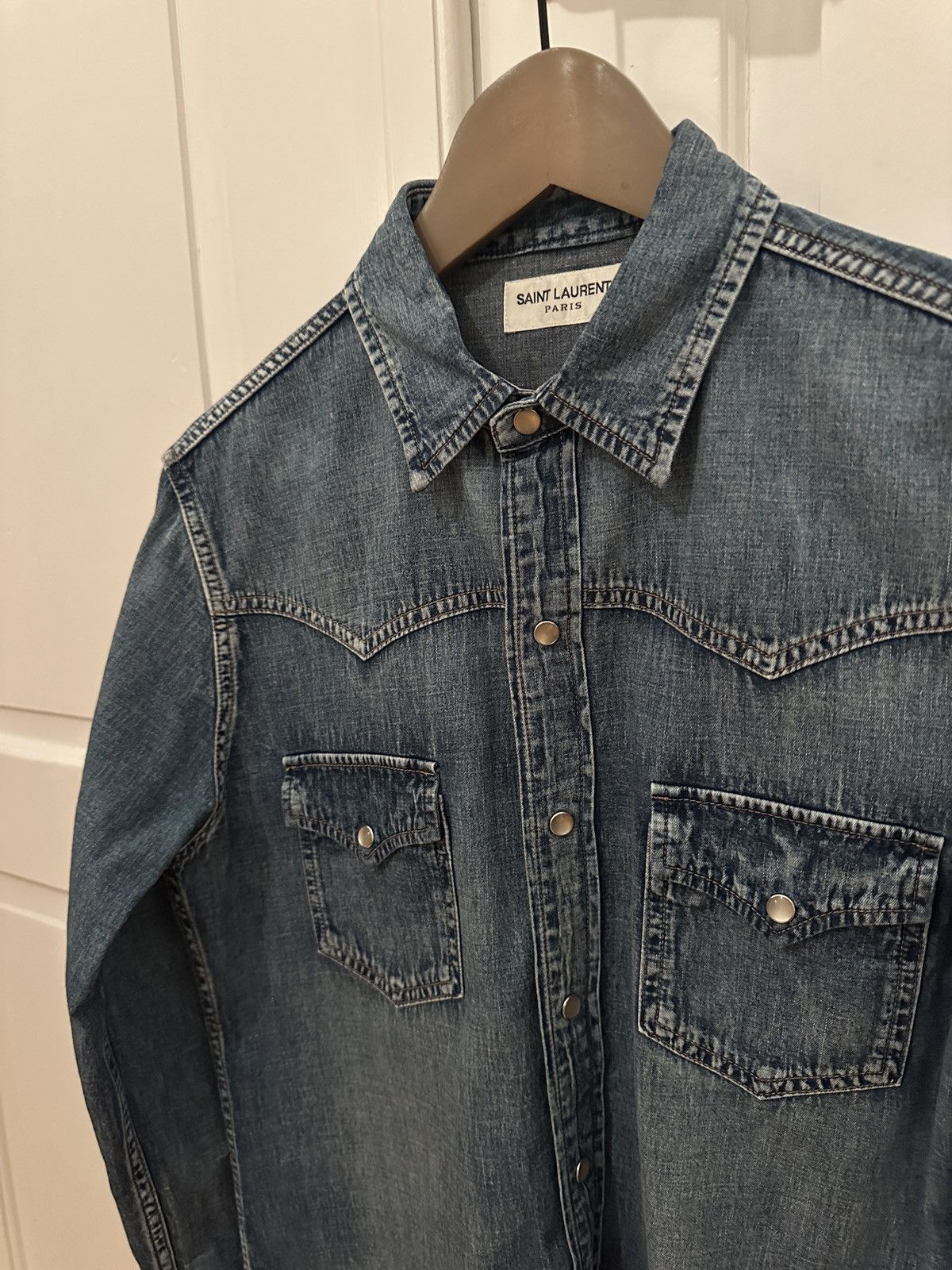 Saint Laurent Paris Saint Laurent Paris Denim Shirt Hedi Slimane era Size US M / EU 48-50 / 2 - 2 Thumbnail