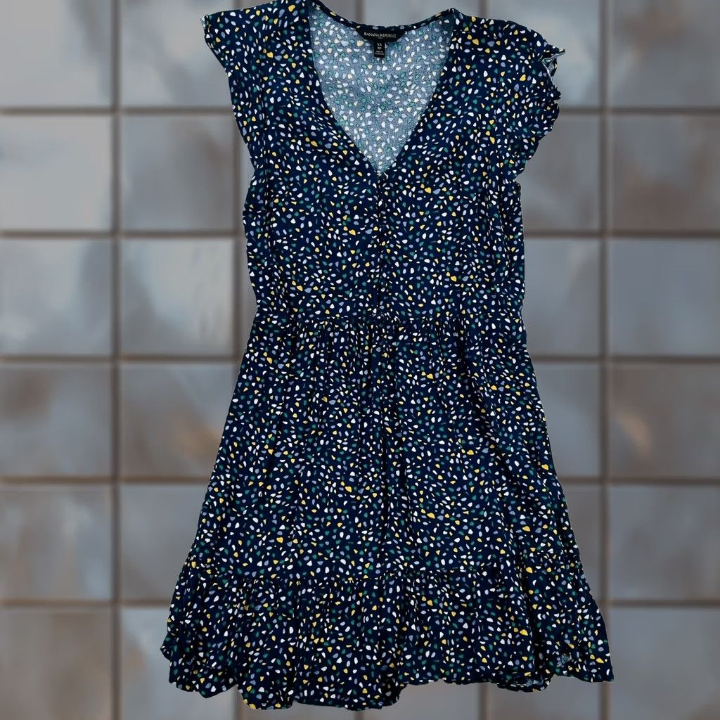 banana republic blue ruffle dress New Banana Republic One Shoulder Royal Blue Ruffle Tie Chiffon Maxi Dress  XS
