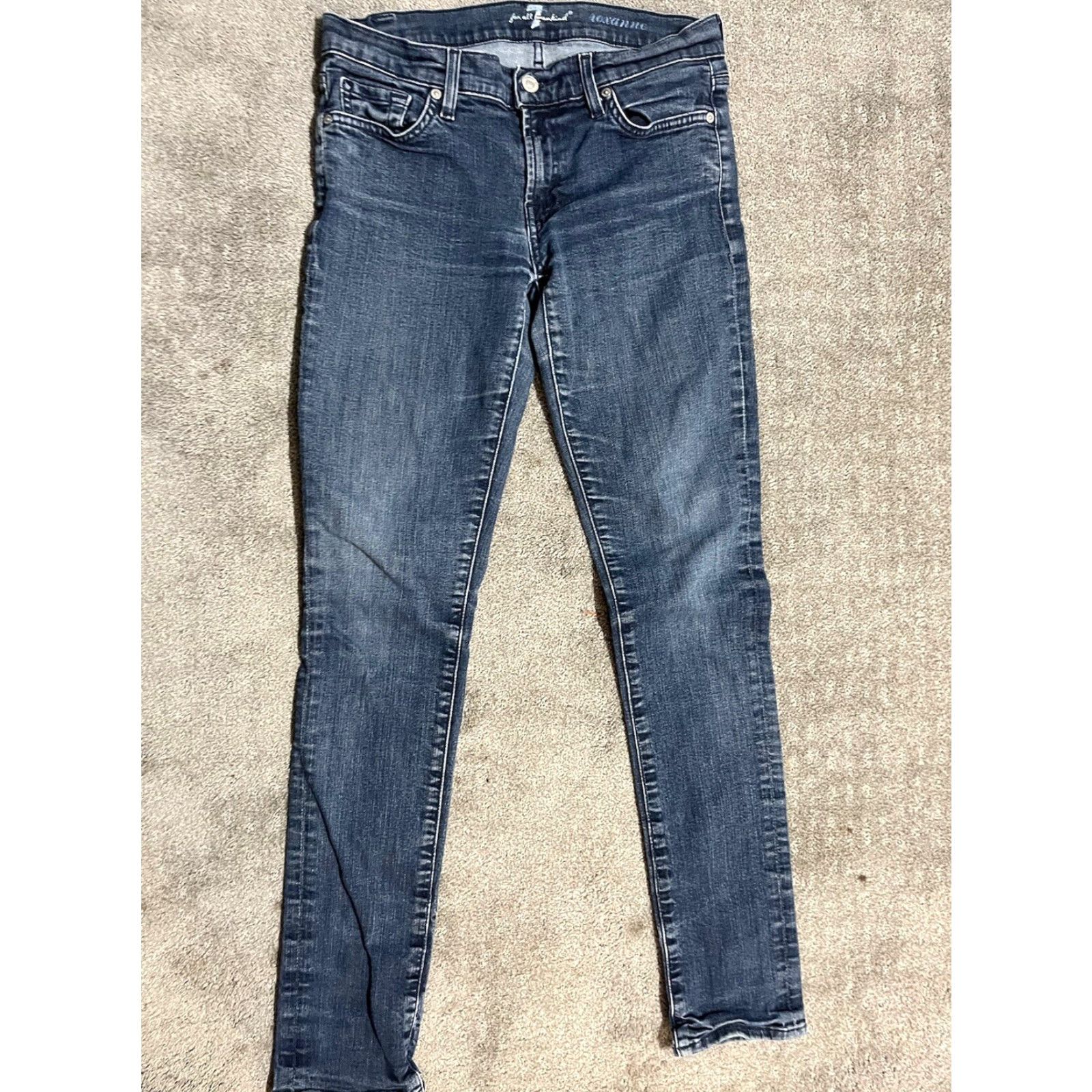 7 For All Mankind 7 For All Mankind Roxanne Women's Jeans Skinny Blue Wash Distressed 29 Blue Denim Cotton Blend 7 For All Mankind Brand Modern 2000s Womens Size ONE SIZE - 3 Thumbnail