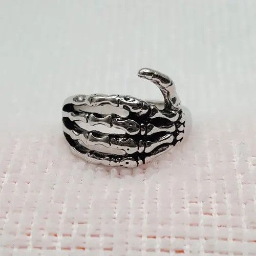 Ring Of Fire Silver Gothic Skulls Skeleton punk Hand Ring Size - 10 RGN Size ONE SIZE - 1 Thumbnail