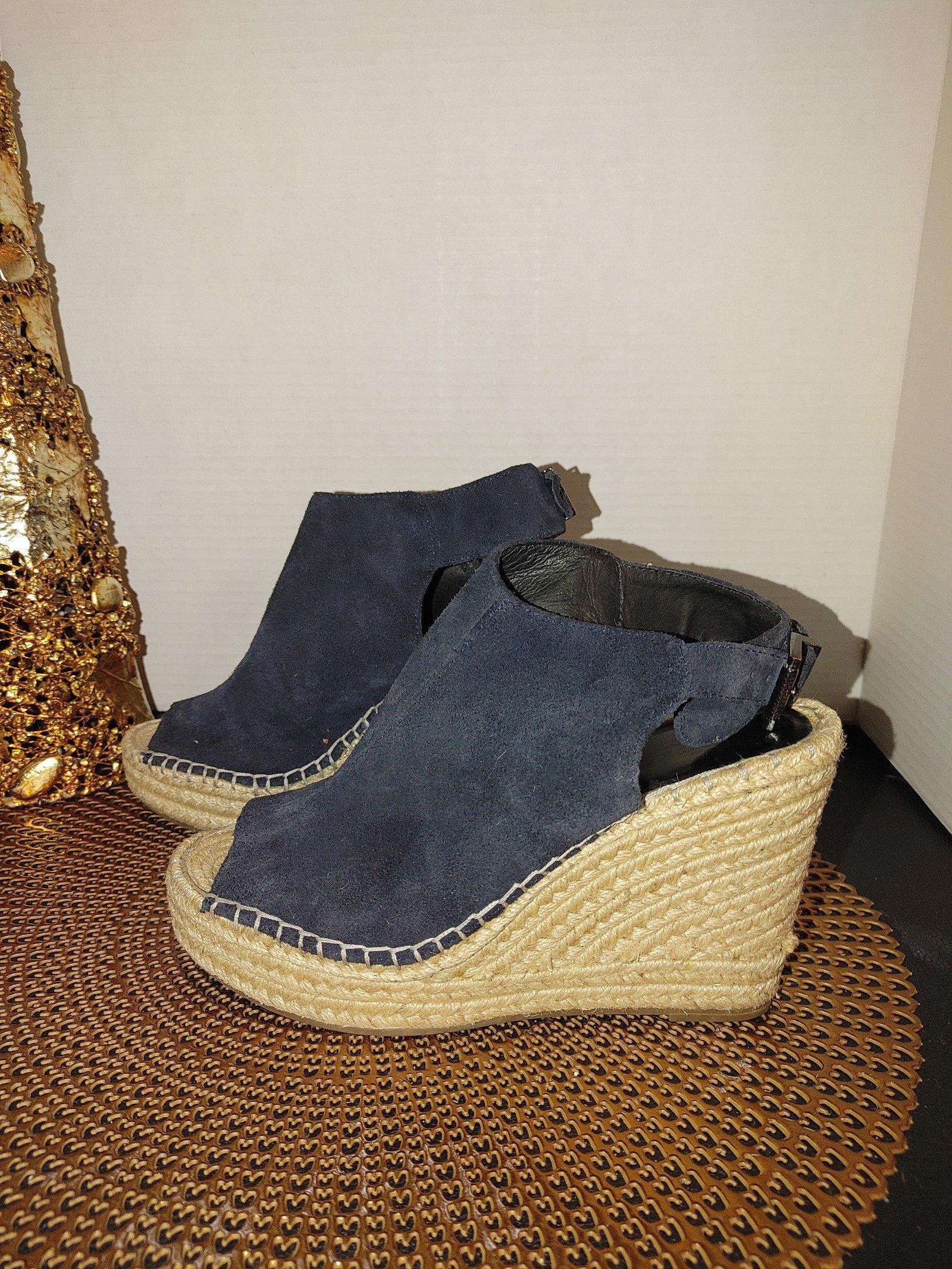 Designer Kenneth Cole Olivia Blue Suede Espadrille Wedges Size 8M Size US 8 / IT 38 - 1 Thumbnail