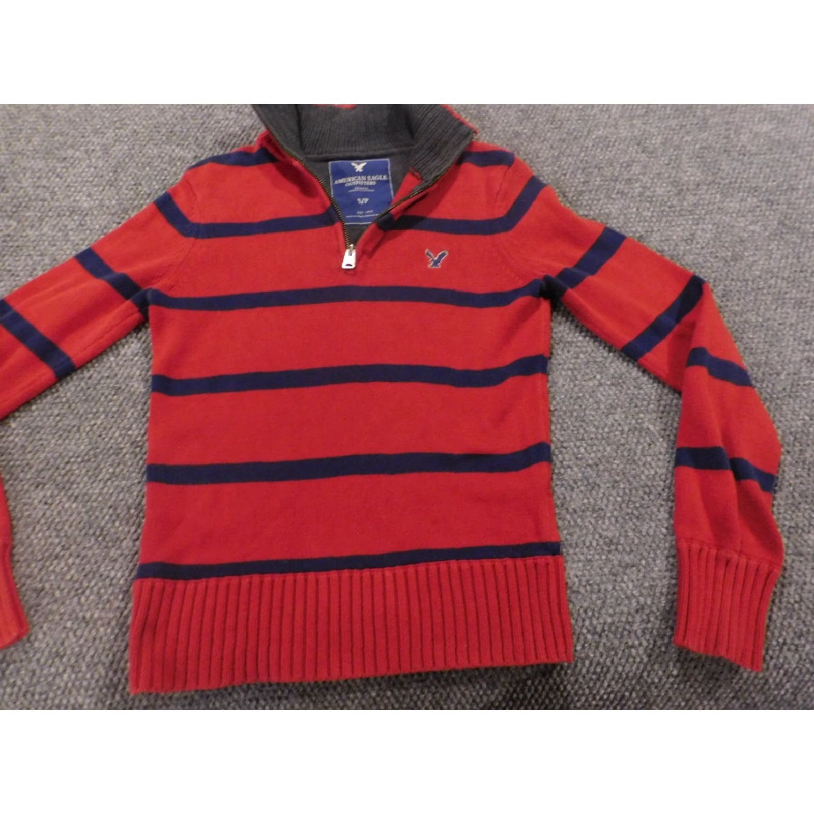 American Eagle Outfitters American Eagle Outfitters Sweater Mens Small Red Zip Mock Neck Cable Knit Pullover Striped Full Zip Pattern Knit Size US S / EU 44-46 / 1 - 3 Thumbnail