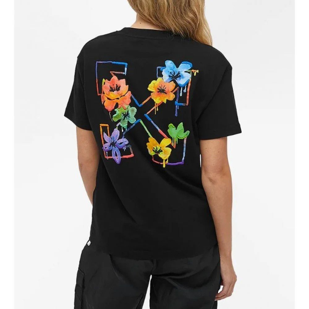 Off-White o1gr1nt1124 Floral Embroidered Arrow Casual T-Shirt in Black Size XXS / US 00 / IT 34 - 4 Thumbnail