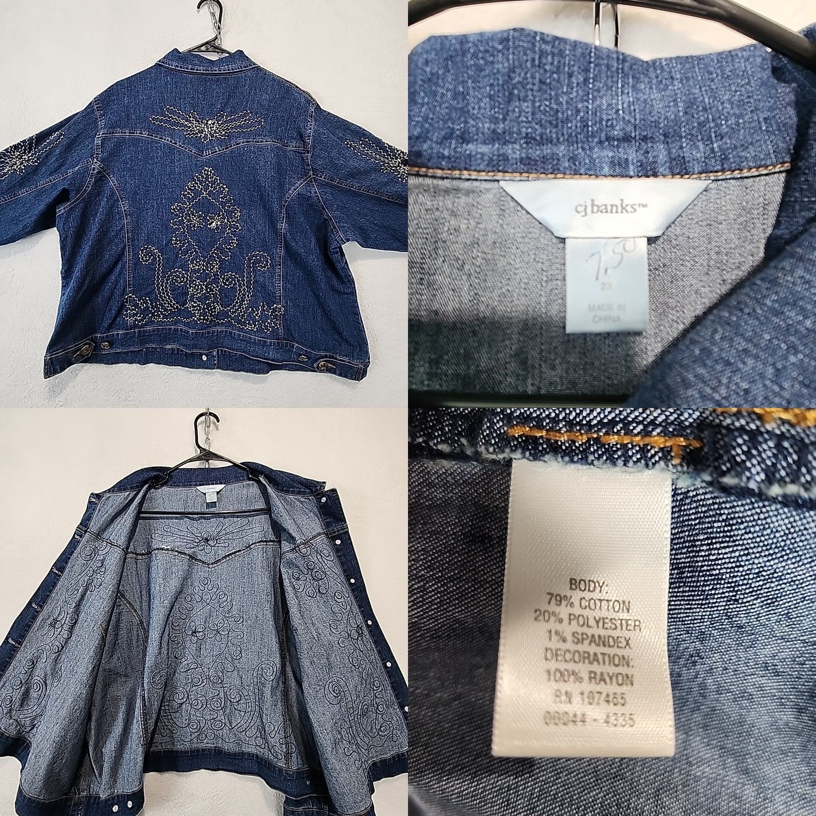 Denime VINTAGE CJ Banks Women's Denim Embroidered Button-Up Shirt Jacket 2X Blue 90s Shacket Casual Womens Size XXL / US 16-18 / IT 52-54 - 10 Thumbnail