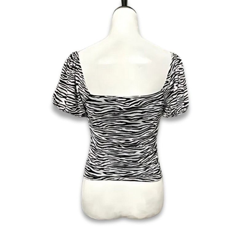 Other Elodie Puff Blouse Animal Print Square Neck Black & White M Size M / US 6-8 / IT 42-44 - 4 Thumbnail