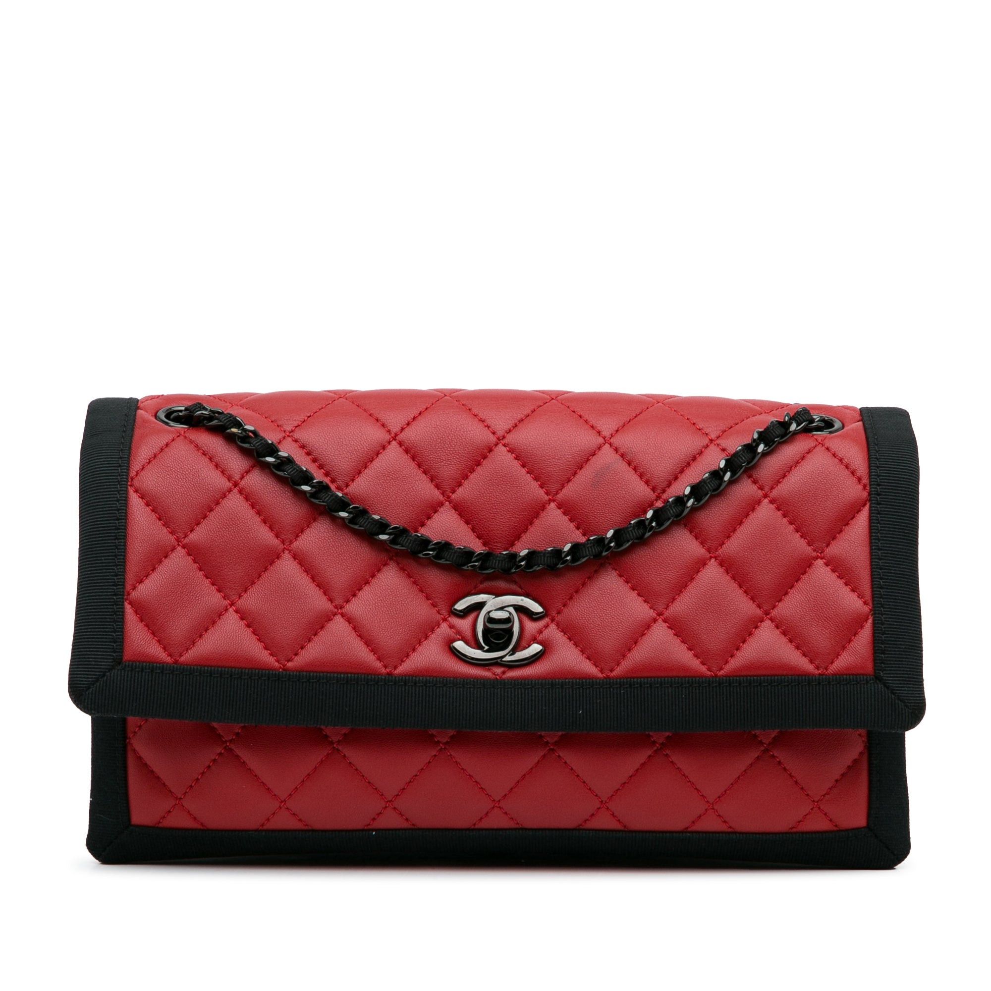 Chanel Chanel CC Grossgrain trim Lambskin Flap Shoulder Bag Red Size ONE SIZE - 1 Thumbnail