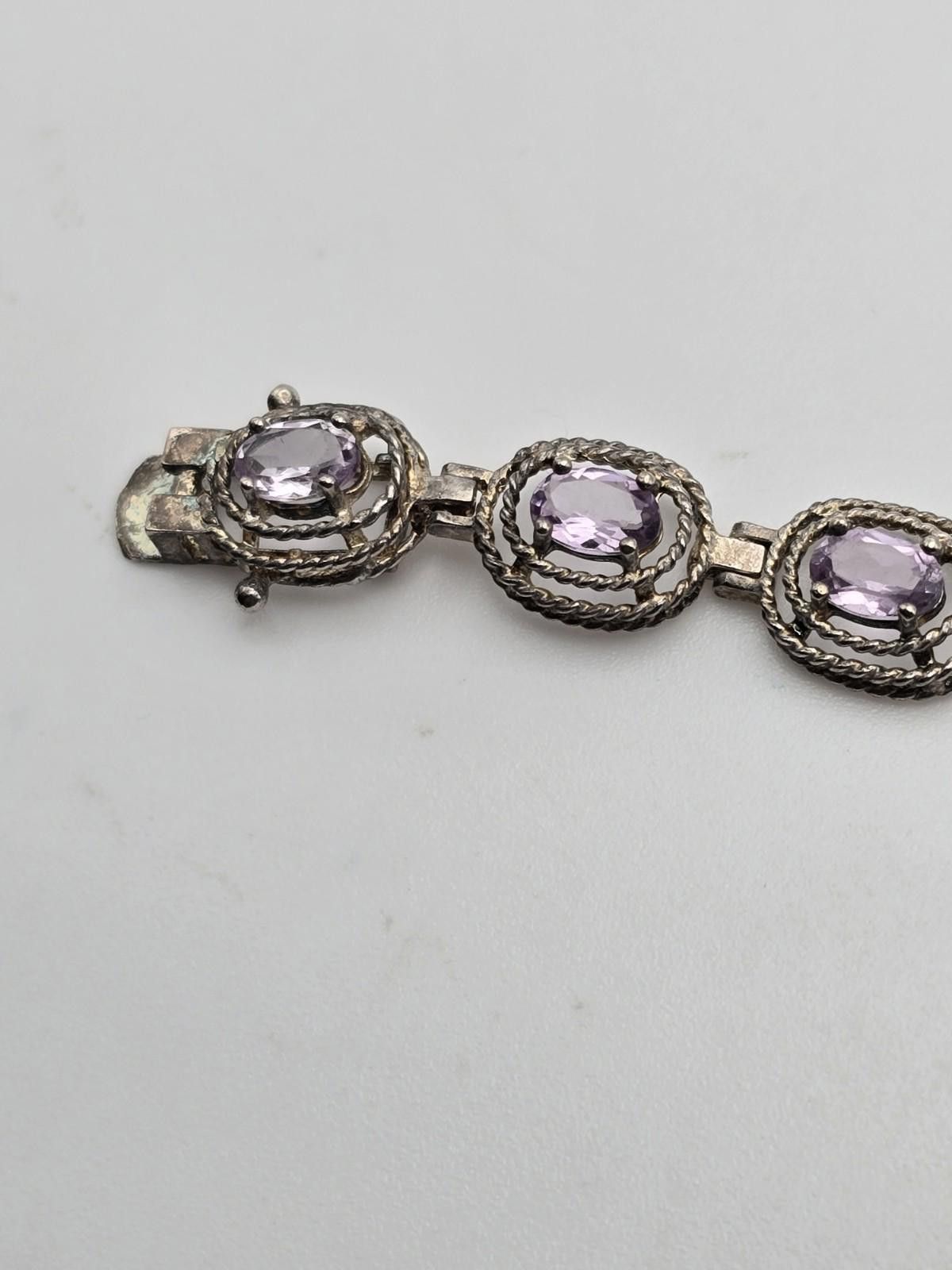 Other Sterling Silver Amethyst Bracelet – Revival Style Oval Links Size ONE SIZE - 9 Thumbnail