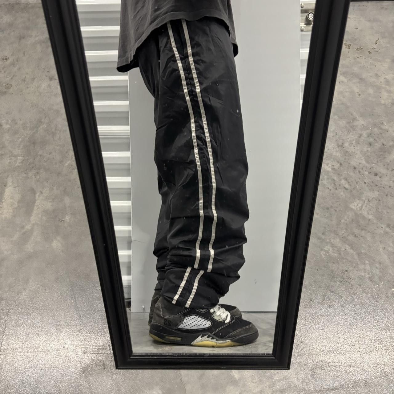 Japanese Brand × Vintage Crazy Vintage Y2K/2000s Black Nylon Striped Skater Reversible Track Pants! Size US 32 / EU 48 - 1 Thumbnail