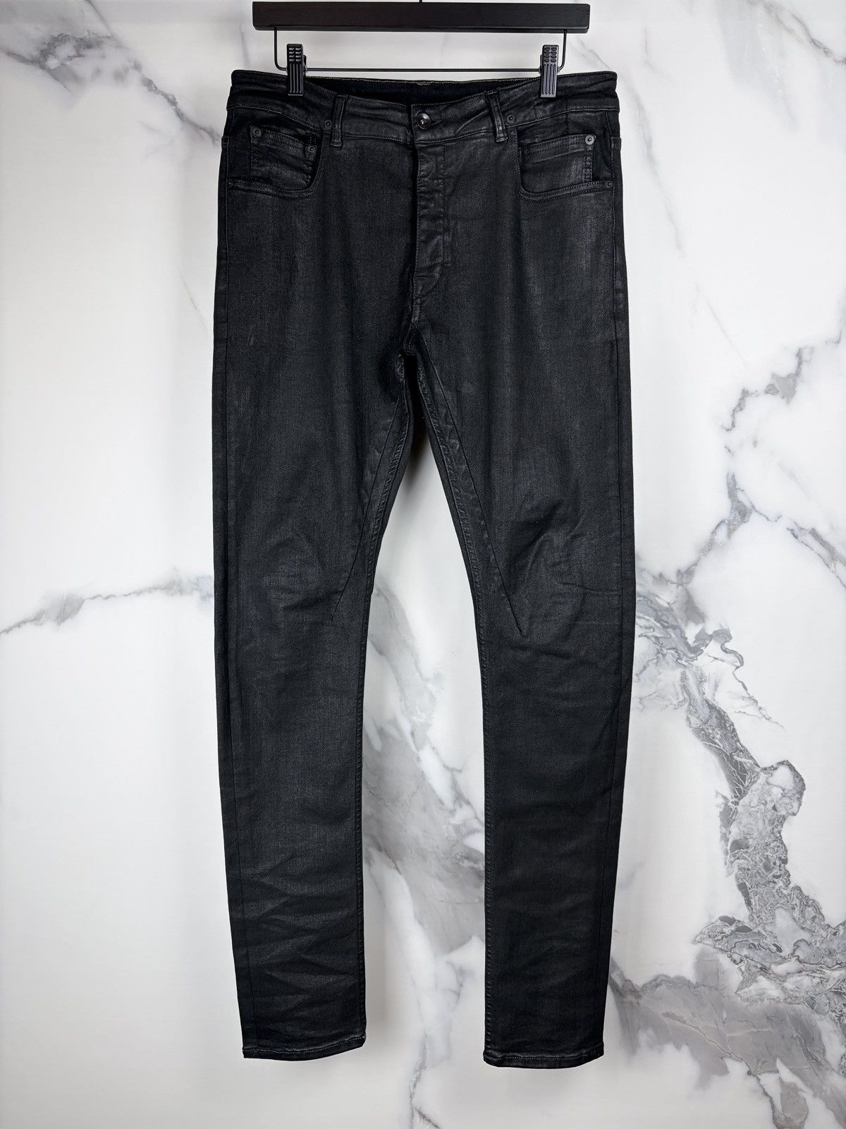 FW17 Rick Owens Stretch Black Wax Coated SBKM Detroit Denim