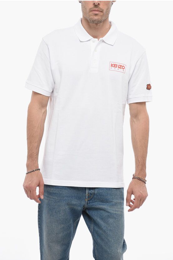 image of Kenzo Logo Print Short Sleeved Polo in White, Men's (Size Small)