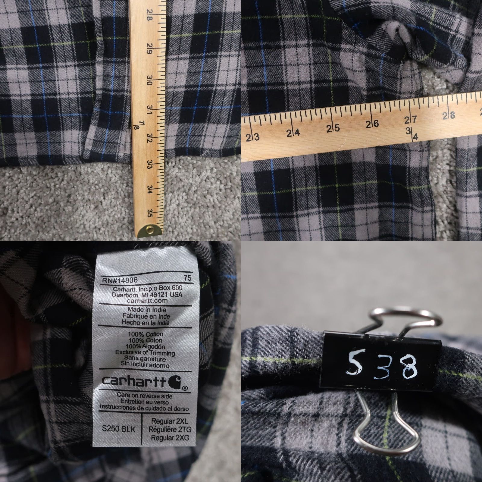 Carhartt Carhartt Flannel Button-Up Mens 2XL Black Gray Plaid Long Sleeve EUC Shirt Men Regualr Fit Size US XXL / EU 58 / 5 - 8 Thumbnail