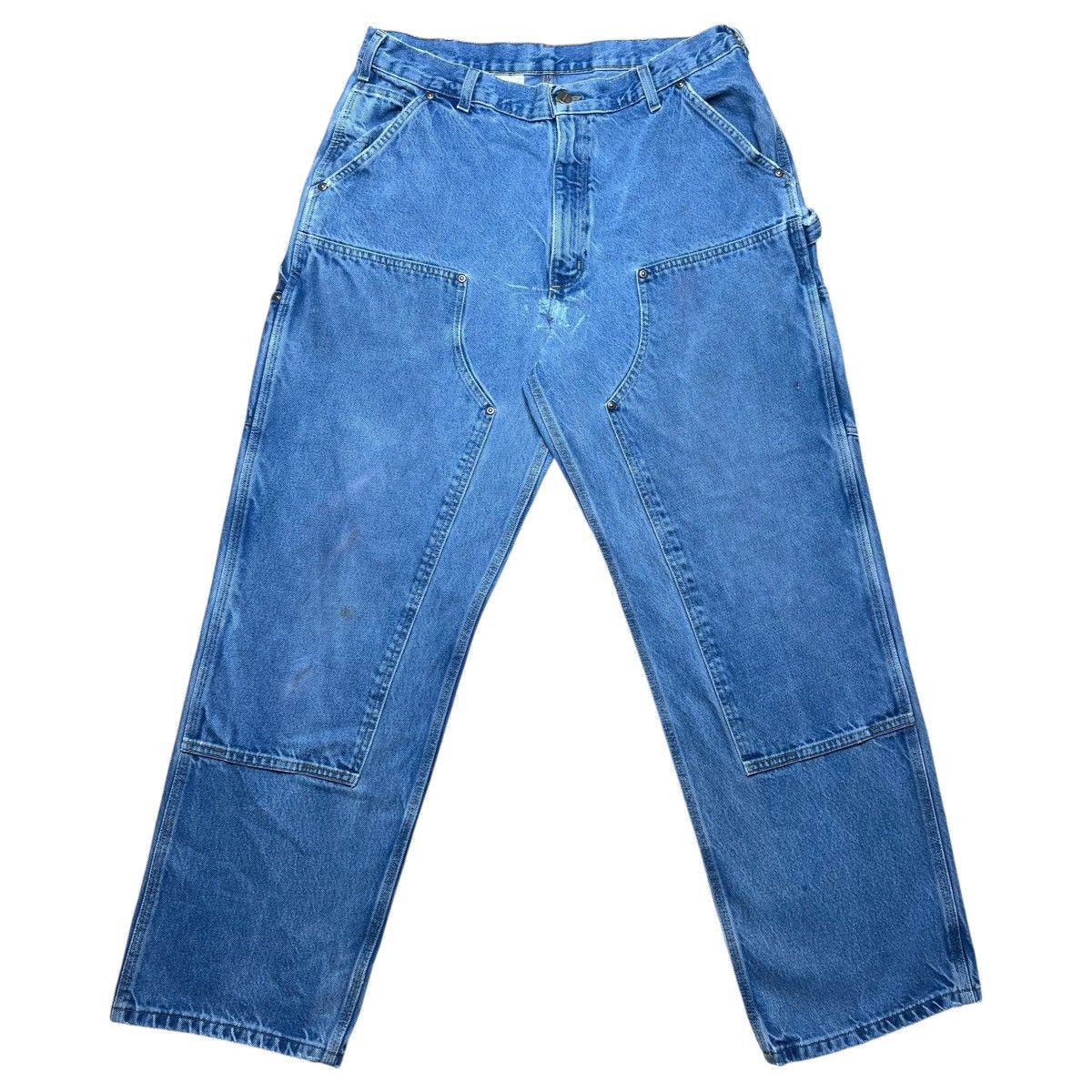 Carhartt 2000s Carhartt Denim Double Knee Carpenter Dungaree Pants Size US 35 - 1 Thumbnail