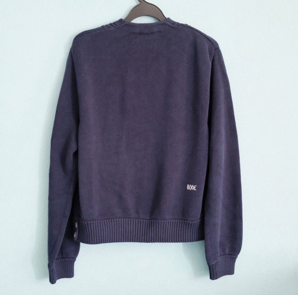 Bode Navy Double Breasted Cotton Knit Cardigan (Horse Pin) Size US S / EU 44-46 / 1 - 2 Thumbnail