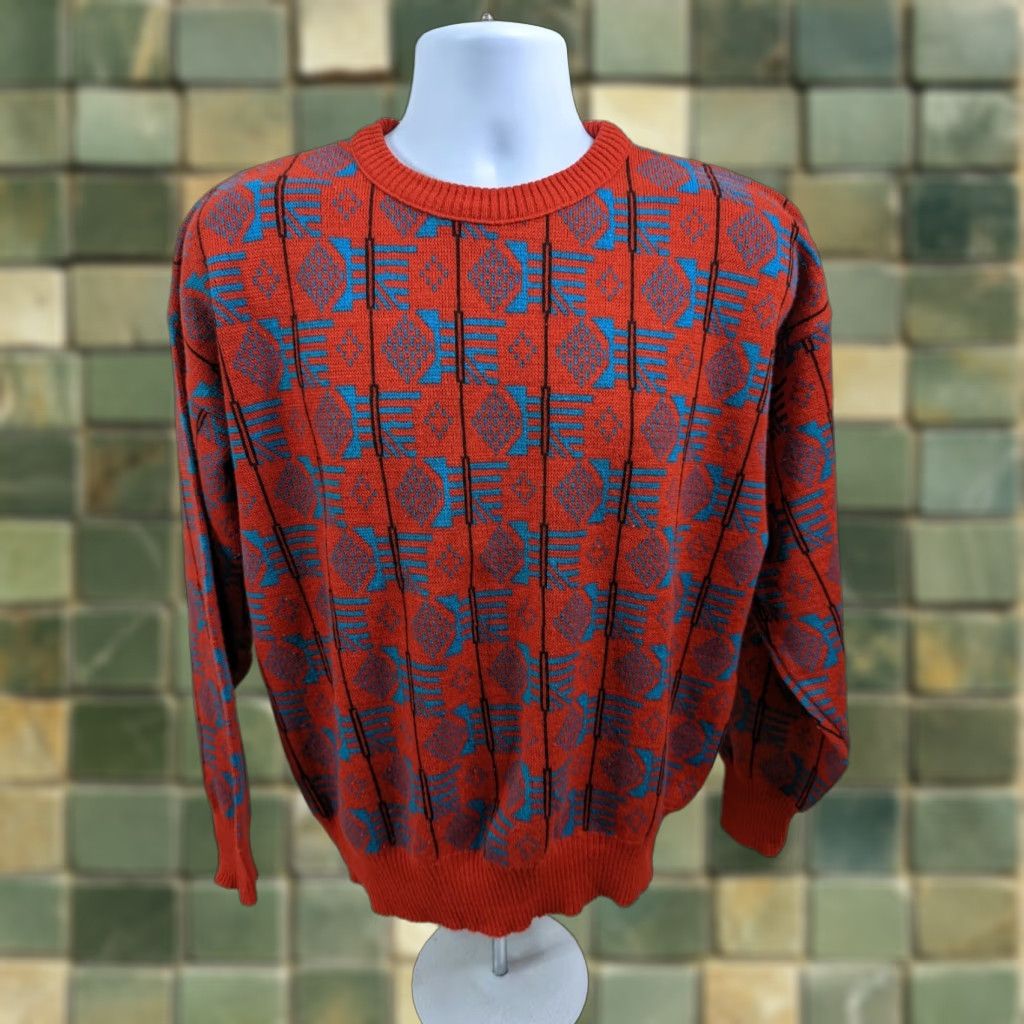 Vintage VINTAGE Aspen Ski Crewneck Sweater Geometric Cosby Biggy Men's Size Large Red 90s Ski USA Crew Neck Long Sleeve Pullover Knit Acrylic Machine Washable Size US L / EU 52-54 / 3 - 1 Thumbnail