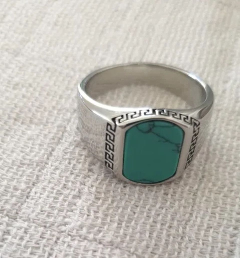 Jewelry Solid Green Stone Punk Biker Ring (size 7 to 13) Size ONE SIZE - 1 Thumbnail