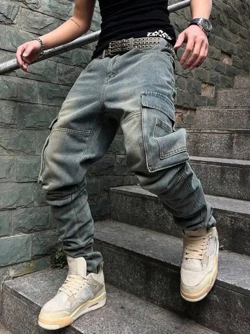 Designer Washed Distressed Cargo Loose Fit Pants Size US 34 / EU 50 - 4 Thumbnail