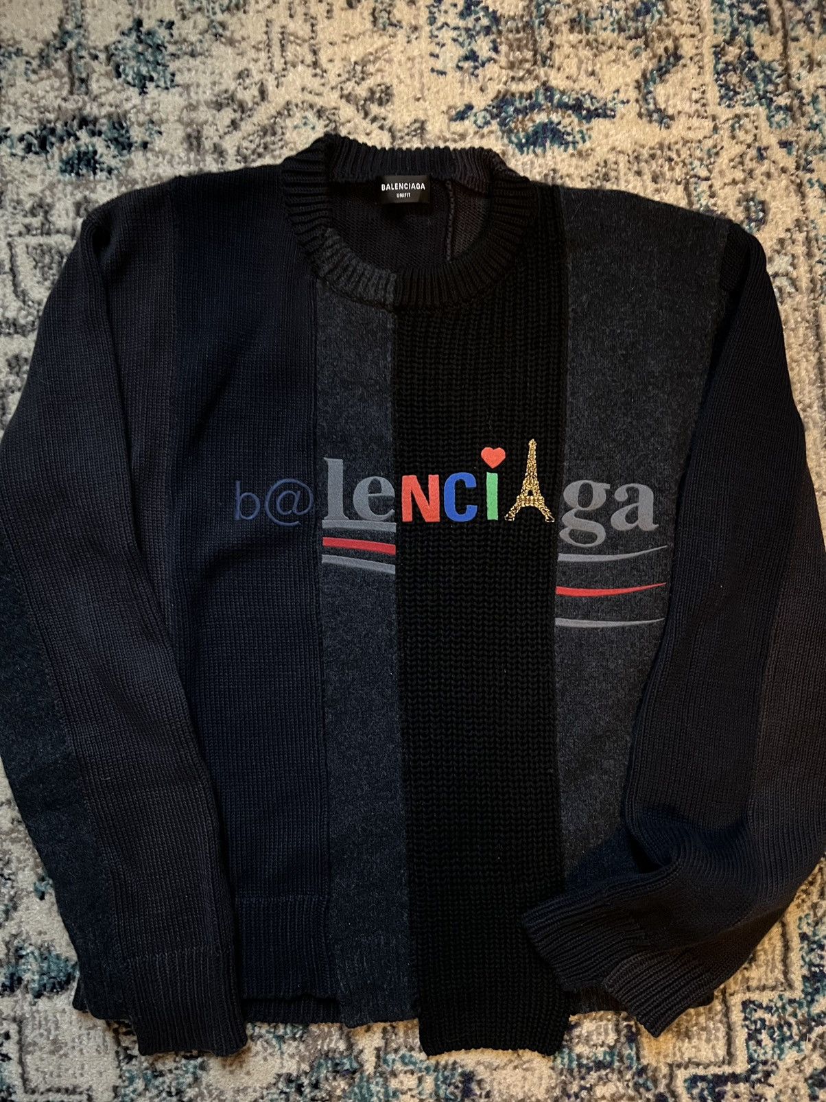 image of Balenciaga “Cut-Up” Crewneck Sweater From Aw20 in Navy, Men's (Size Medium)