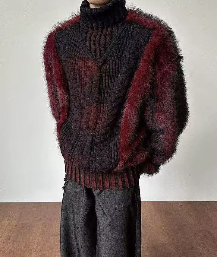 Other Avant Garde Black & Red Warm Fur Fluffy Sweater Jacket Y2k Size US L / EU 52-54 / 3 - 5 Thumbnail