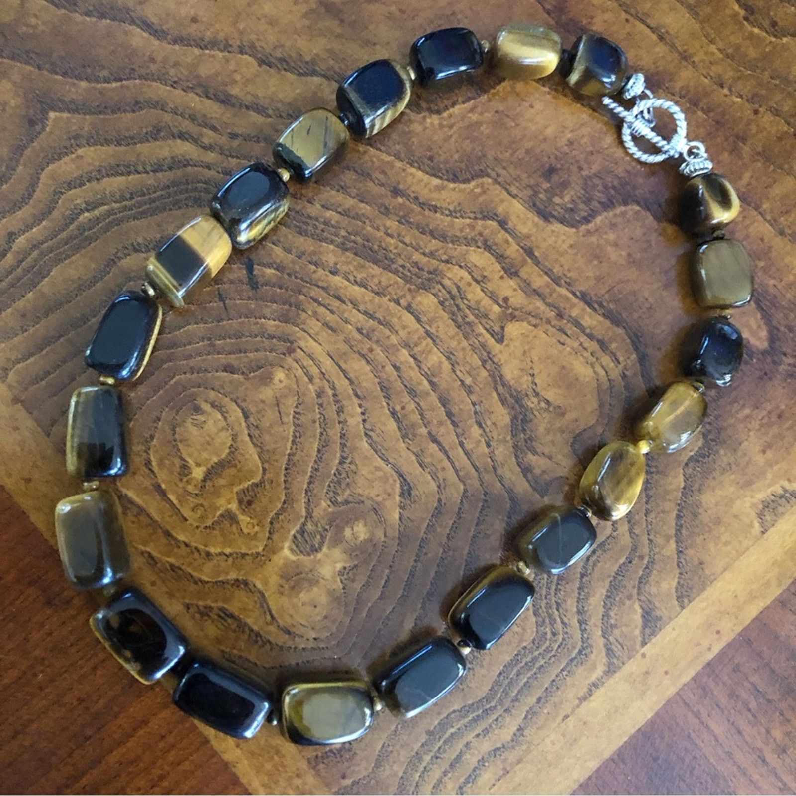 Vintage Vintage chunky polished genuine tiger eye stone 925 necklace Size ONE SIZE - 9 Thumbnail