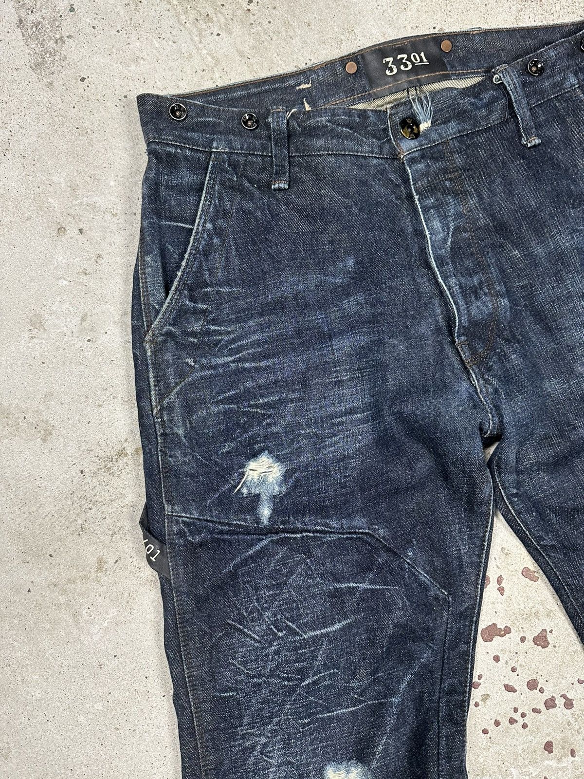 G-Star × Japanese Brand × Vintage Vintage Y2K G Star Raw 3301 Distressed Double Knee Denim Size US 34 / EU 50 - 7 Thumbnail