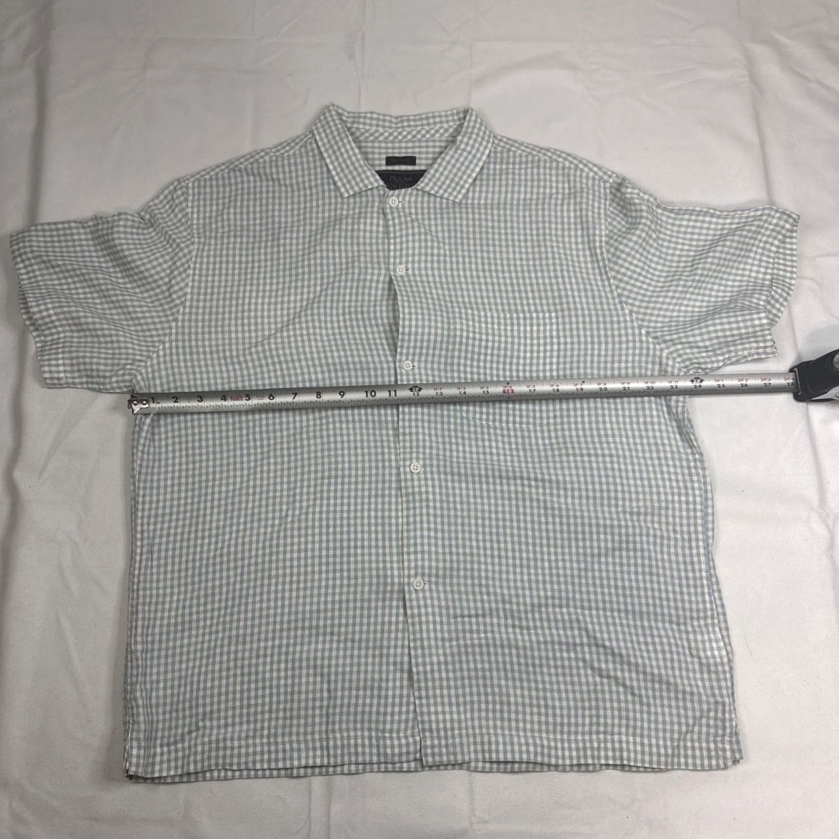 Jos. A. Bank Jos A Bank Reserve Shirt Mens XL Blue Plaid Short Sleeve Button-Up Linen Shirt Size US XL / EU 56 / 4 - 3 Thumbnail