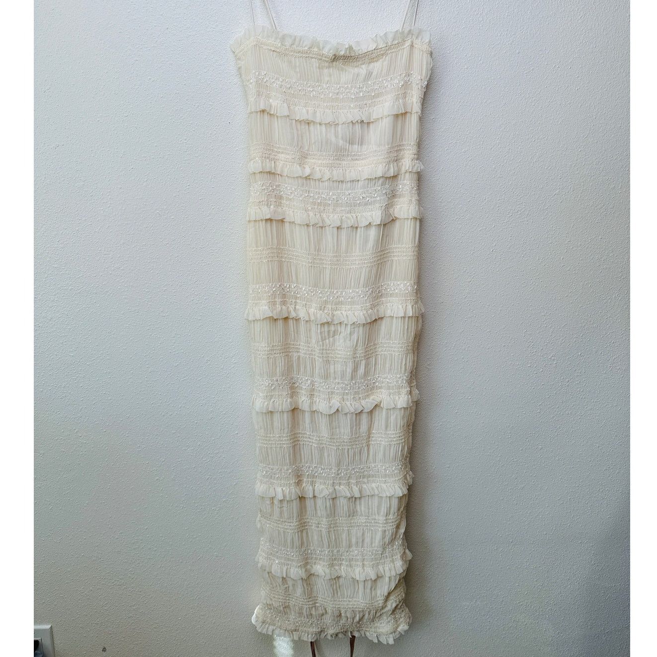 NWT House of CB Solana Ivory Sequin Pleated Tier Maxi Dress