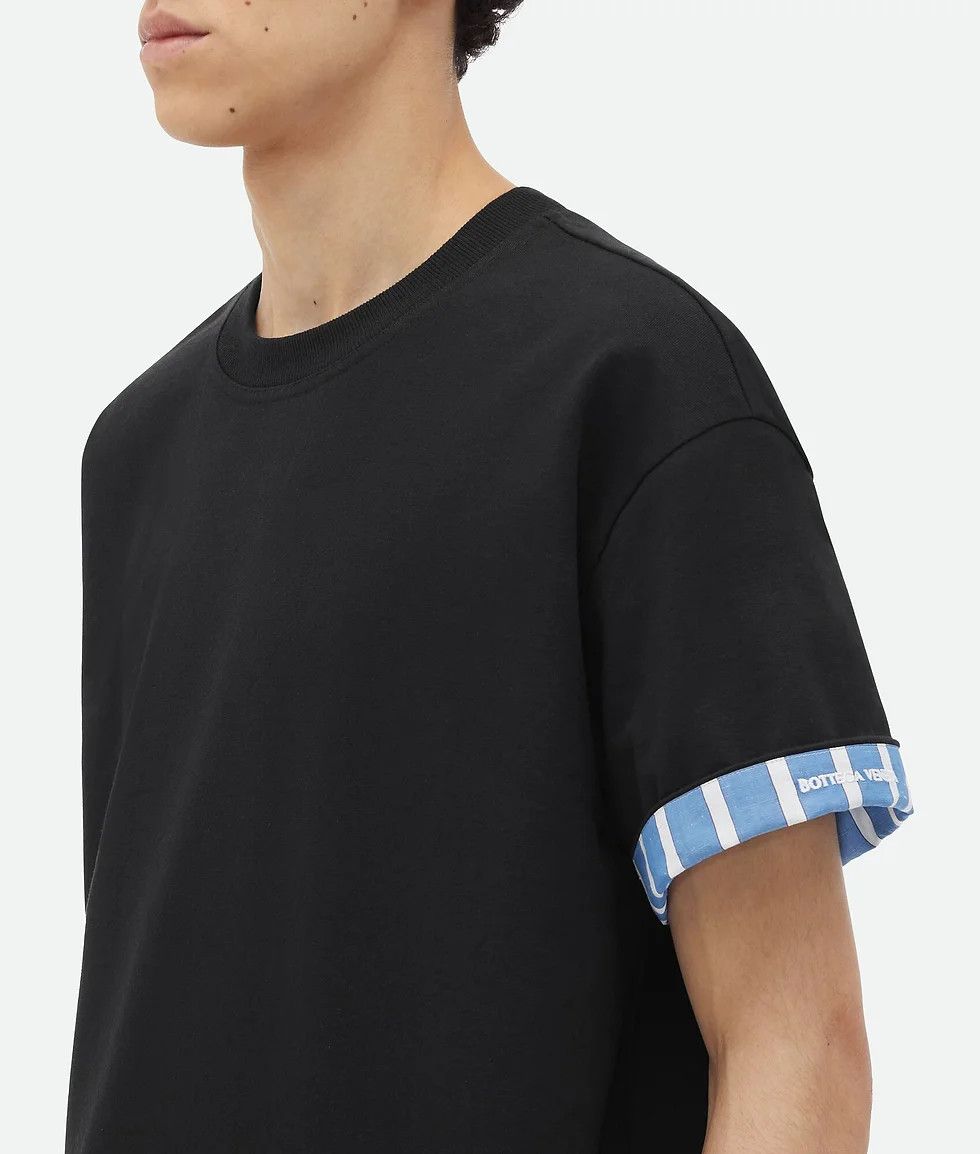 Bottega Veneta o1loc1c0824 754683 Double Layer Striped Cotton T-Shirt Black Size US L / EU 52-54 / 3 - 4 Thumbnail