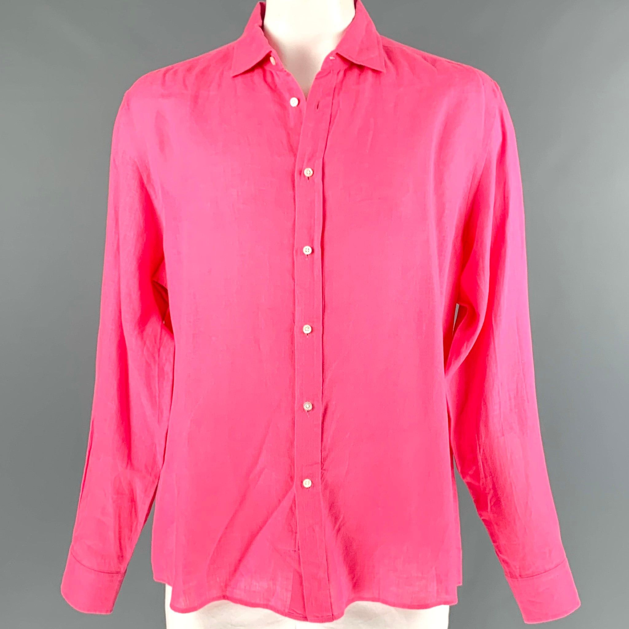 image of Ralph Lauren Pink Linen Spread Collar Long Sleeve Shirt, Men's (Size 2XL)