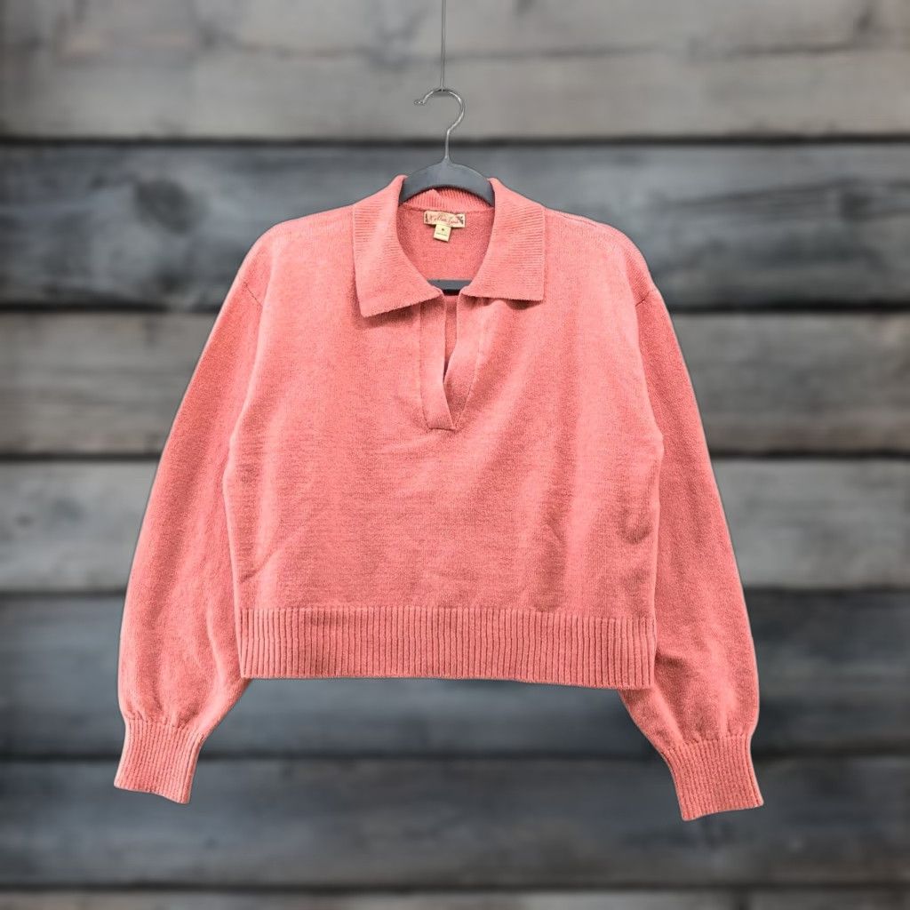 Vintage NWOT It's Our Time Collared Sweater Womens M Pink Lightweight Strech Split Neck Size M / US 6-8 / IT 42-44 - 1 Thumbnail